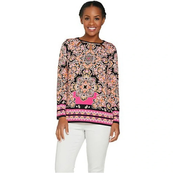 Susan Graver Bundle (2) Long Sleeve Printed Blouse Top Tunic Jersey Boho Size L - Picture 4 of 15